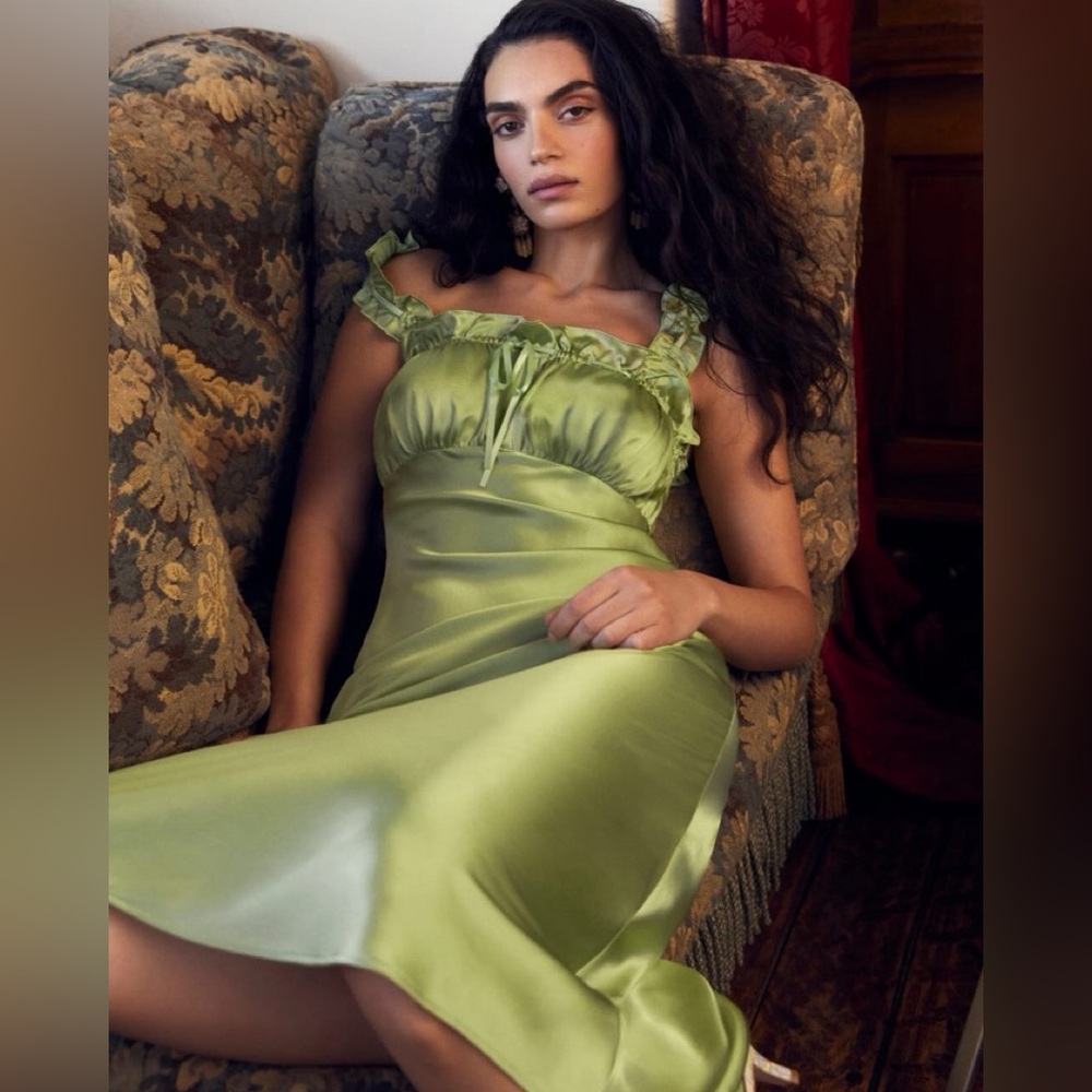 Reformation Erdem Silk Dress Midi Yucca Green Size Small - Picture 1 of 10